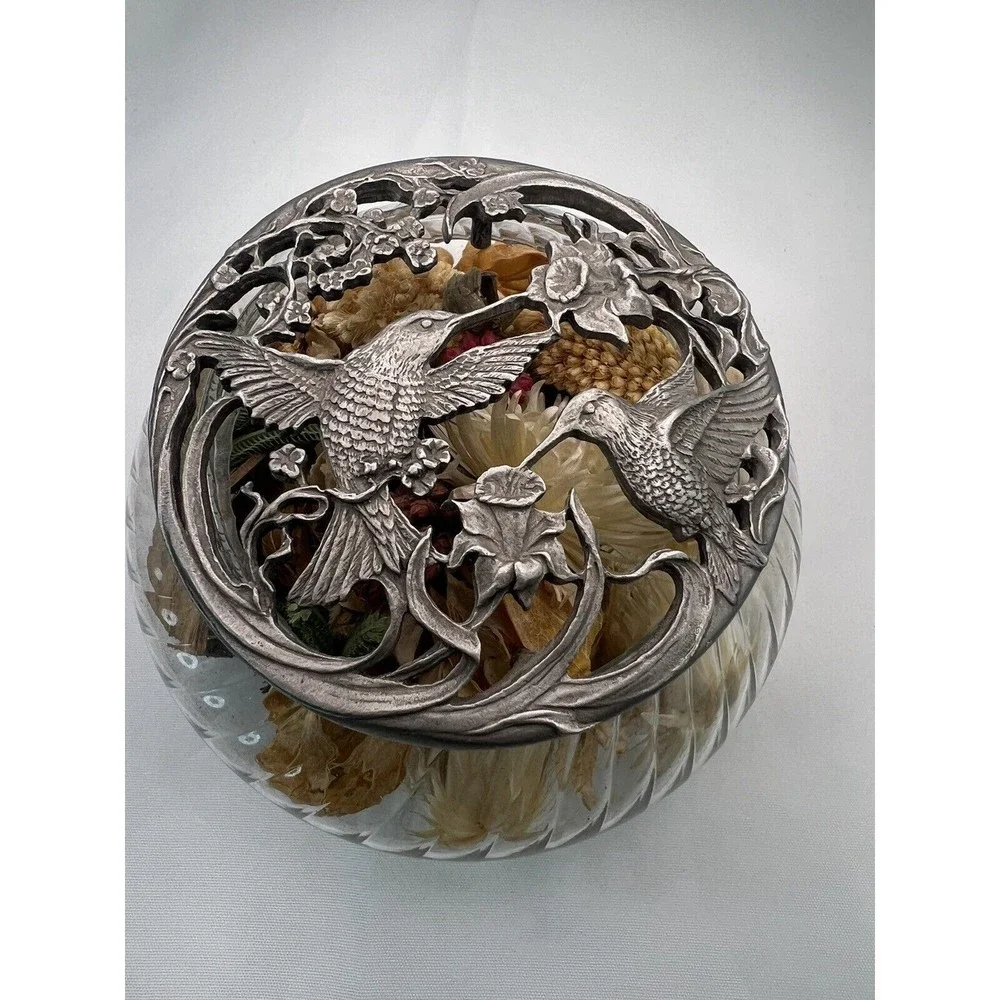 Vintage Rawcliffe Pewter 1989 Decorative‎ Metal Potpourri Dish Birds & Flowers